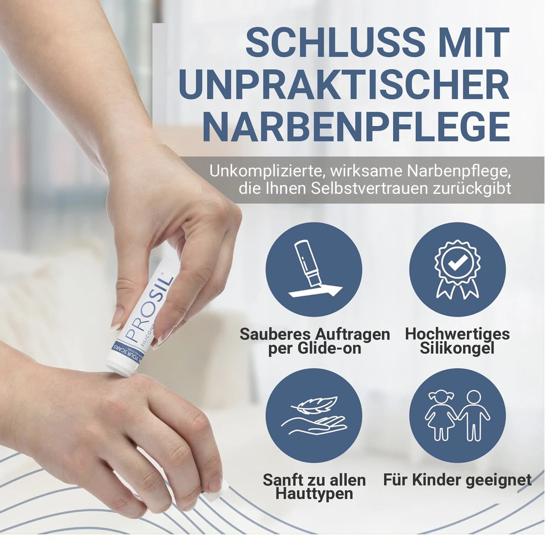 Pro-Sil Silikon Stick wird mit der Hand auf eine Narbe am Handgelenk aufgetragen