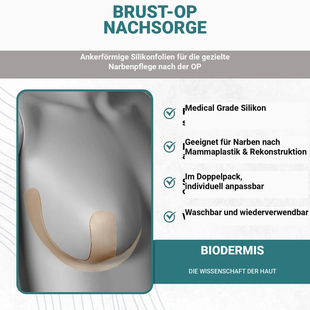 Drei Schritte zur Anwendung des Epiderm Natural Silikon Narbenpflasters: Hände waschen, Folie öffnen, auf die Narbe auftragen