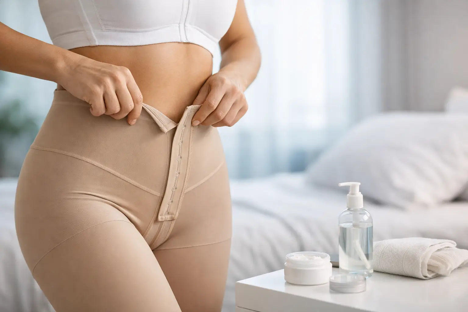 Kompressionshose nach Liposuktion anziehen
