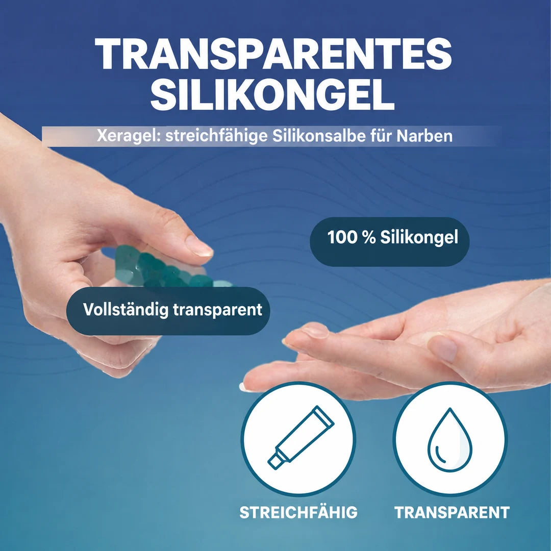 Transparentes Xeragel Silikongel zwischen zwei Händen, 100 % Silikongel, streichfähig